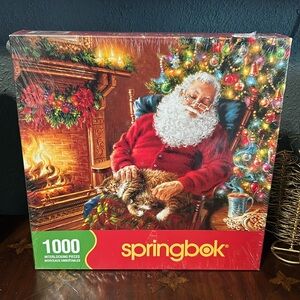 NEW 1000 Piece Springbok Christmas Puzzle, Santa’s Cat Nap in sealed box 2009